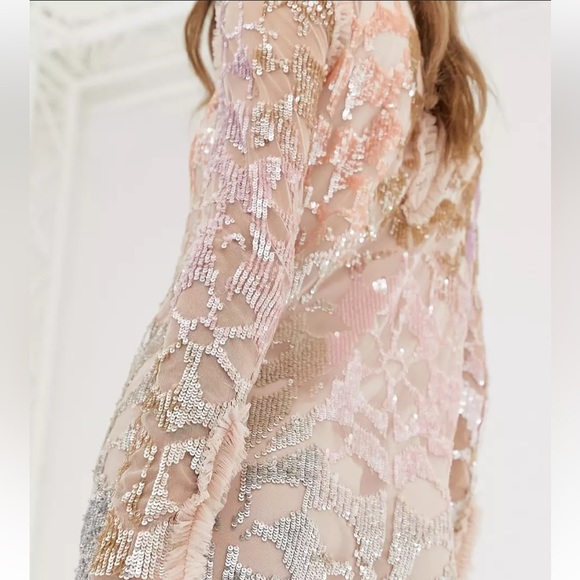 Needle & Thread tiled sequin embellished midi shift dress in rose - Picture 3 of 10